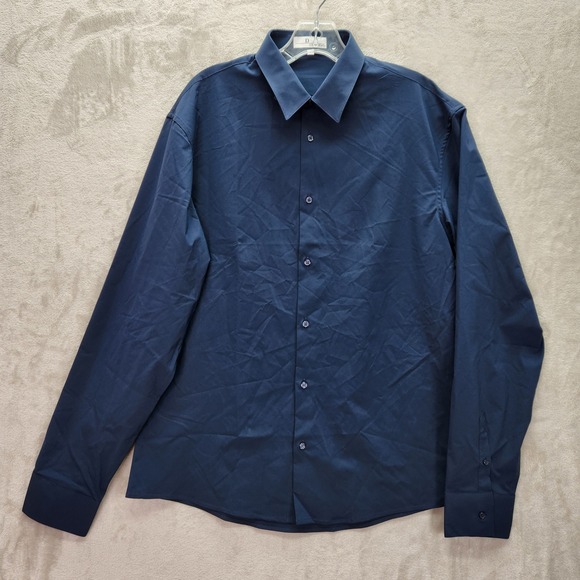 D Uniforms Work Mens Large Navy Button Front Designed Paris Shirt Long Sleeve - Picture 1 of 10